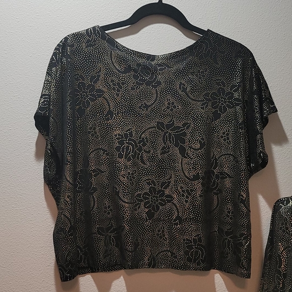 VINTAGE ZAKKS 80's METALLIC CROP TOP FLORAL OVERSIZED SMALL BLACK CARDIGAN SET - Picture 9 of 14